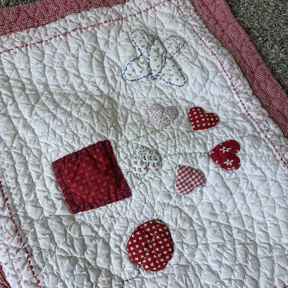 (2) Pottery Barn Kids Quilted Pillowcases Shams Red White Gingham Heart 30 X 24